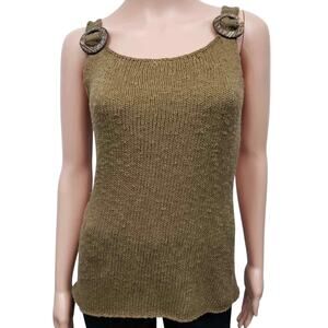 Kenar Sleeveless Knit Tank Top Women S Wood Tone Rings Embellishment Brown